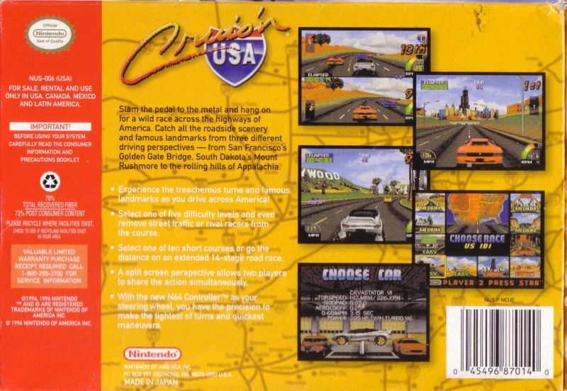 Cruis'n USA (N64) - Uma viagem através dos Estados Unidos da América -  Nintendo Blast